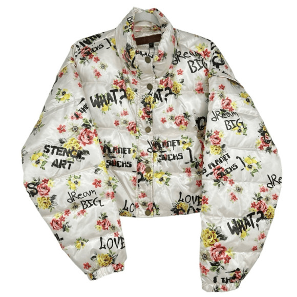 Guess x Brandalised Graphite by Banksy Print  Convertible Puffer Jacket Vest L - Picture 1 of 16